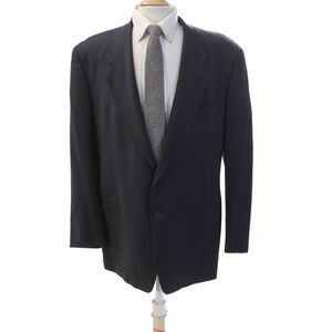 Mani Mens Wide Lapel Two Button Blazer Jacket Navy Blue Wool Size 44